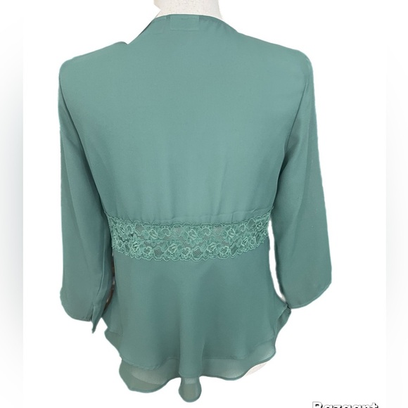 Cato NWT Women Tie Front 3/4 Sleeve Chiffon Sheer Shrug Green Size Small. Lace - Picture 3 of 4